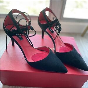 Charles Jordan suede heels black